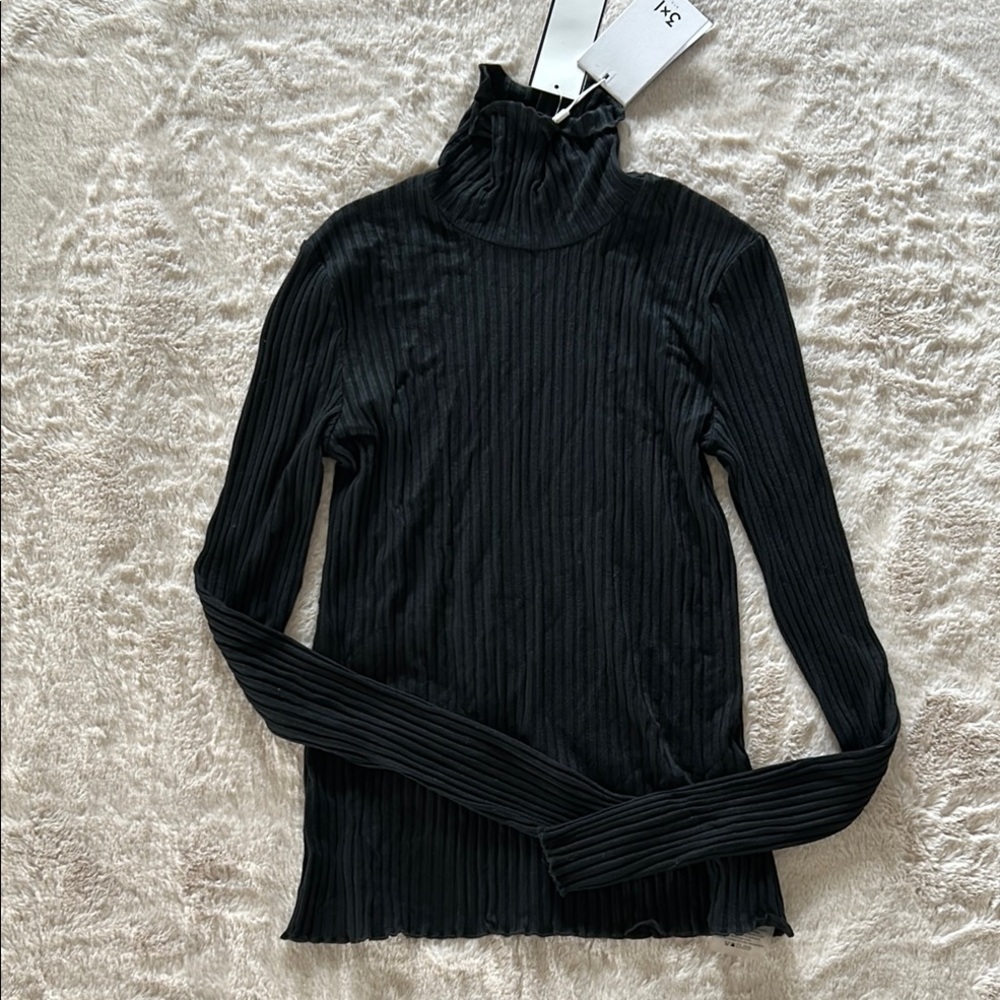 3x1 Black Ribbed Turtleneck Sweater